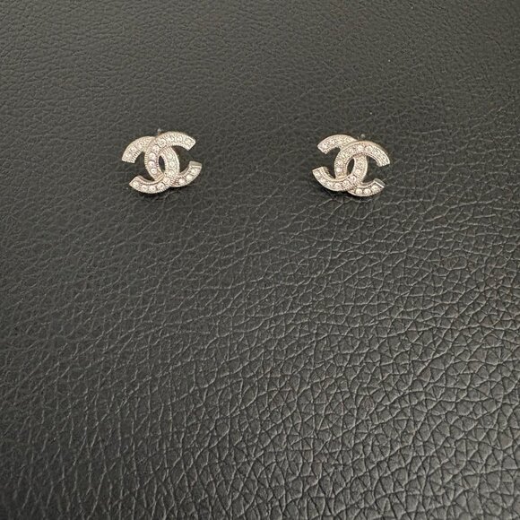 Authentic CHANEL Silver Crystal CC Stud Earrings (No Backings) - Picture 2 of 5